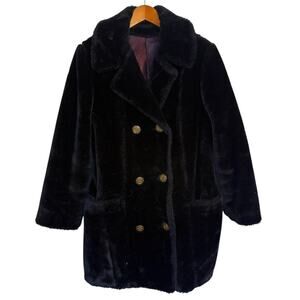 Vintage Susan Lynn Coat Women Large Black Glenoit‎ Faux Fur 50s 60s Retro Lady